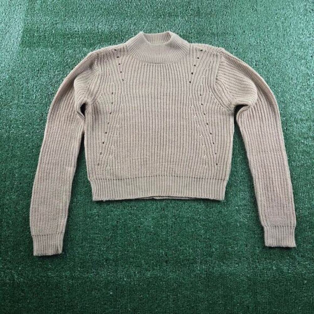 Wet seal tan knit turtle neck cropped crew neck sweater